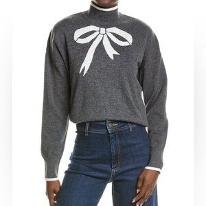 Brodie Cashmere Wool blend Gray Lurex Bow Mock Neck Sweater size M